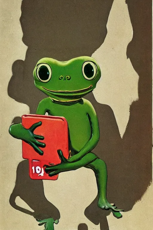 Image similar to pepe the frog painted by norman rockwell