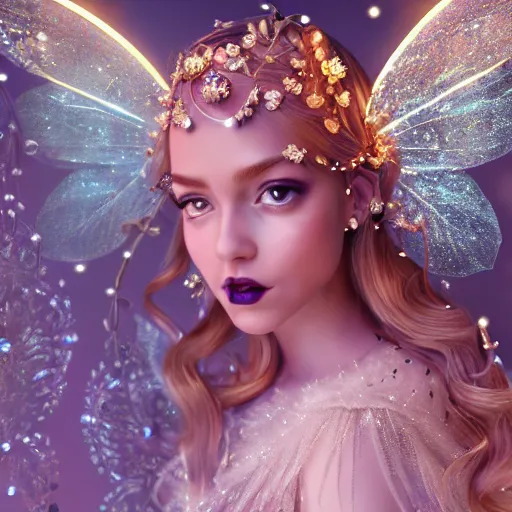 Image similar to portrait of fairy princess, glowing, ornate and intricate jewelry, jaw dropping beauty, glowing background lighting, white accent lighting, hyper detailed, fairy tale, 4 k octane render