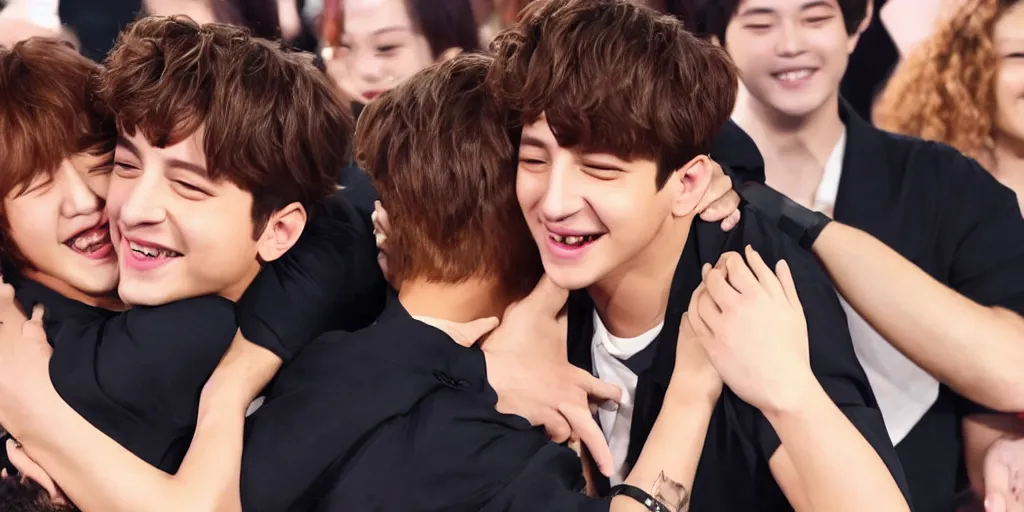 Image similar to charlie puth hugging Jung kook