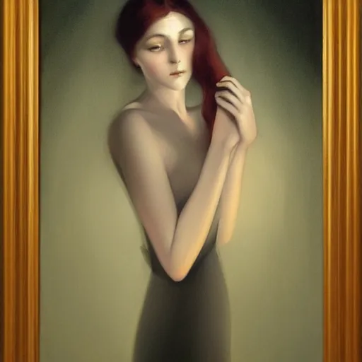 Image similar to a painting in the style of charlie bowater and in the style of alphonse osbert. smooth, sharp focus.