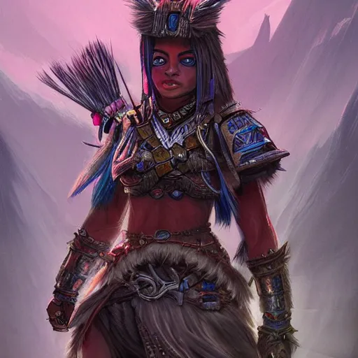 Image similar to Hyperdetailed masterpiece concept art of Llama warrior of the Incas hyperdetailed concept art by Ross Tran, high quality DnD illustration, trending on ArtStation, all rights reserved Wizards of the Coast. Neon highlights