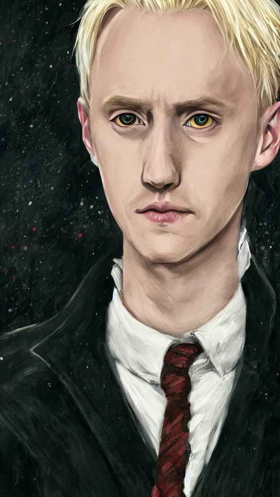 Image similar to a close - up portrait of draco malfoy, attending the yule ball. beautiful painting by jim kay. color harmony, 8 k detail, gallery quality, hd wallpaper, premium prints available, hyper - detailed, intricate design.