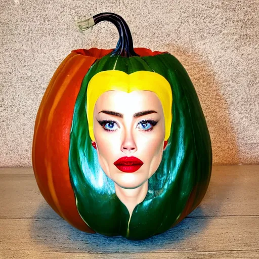 Prompt: gourd with face of amber heard hybrid intercross mix as a gourd