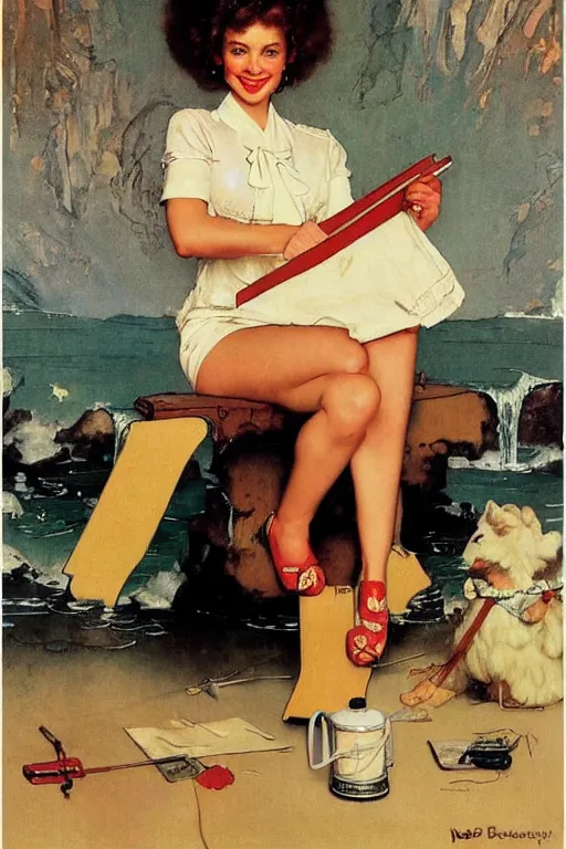 Prompt: bob ross artwork by norman rockwell, j. c. leyendecker, gil elvgren