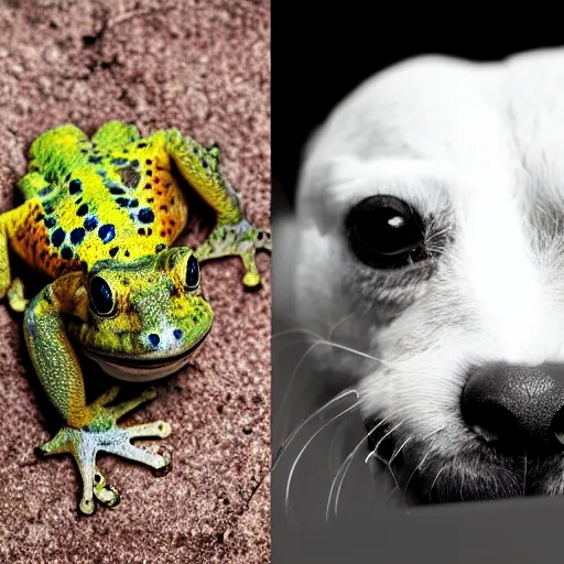 Image similar to a portrait photo of dog frog rabbit gecko, award winning photography, 5 0 mm