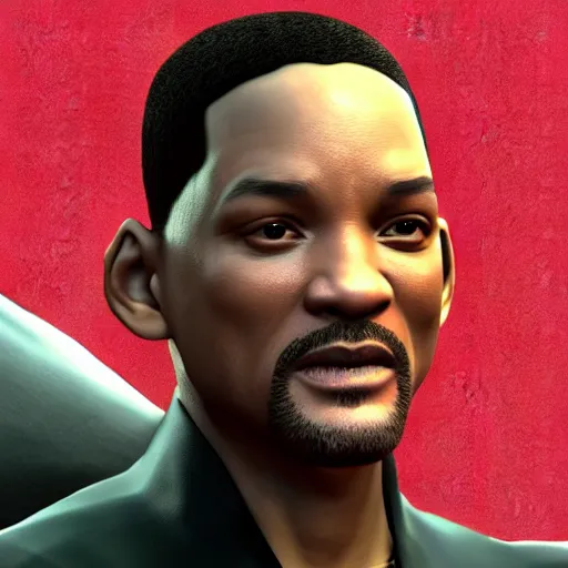 Prompt: Will Smith as a Square Enix Villain 2005 JRPG cinema 4d render, Ray tracing reflection, natural lighting, Unreal Engine award winning photography