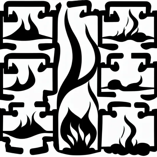 Prompt: detailed illustration pictogram of fire, black and white only, smooth curves