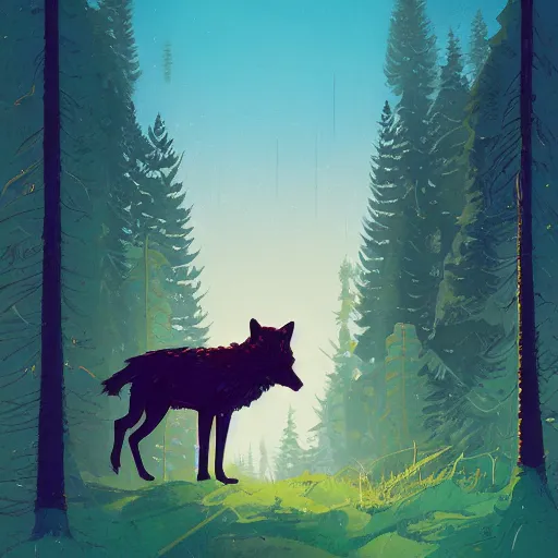 Prompt: a pacific northwest native american wolf standing in a cedar forest, by anton fadeev and simon stalenhag, trending on art station