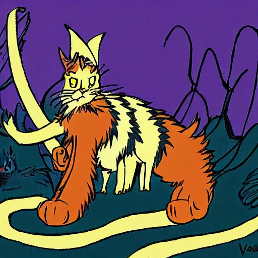 Image similar to warrior cat entering valhalla as drawn by dr seuss