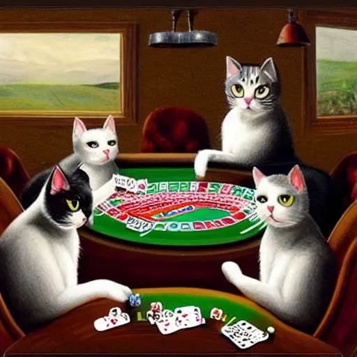 Prompt: cats playing poker.