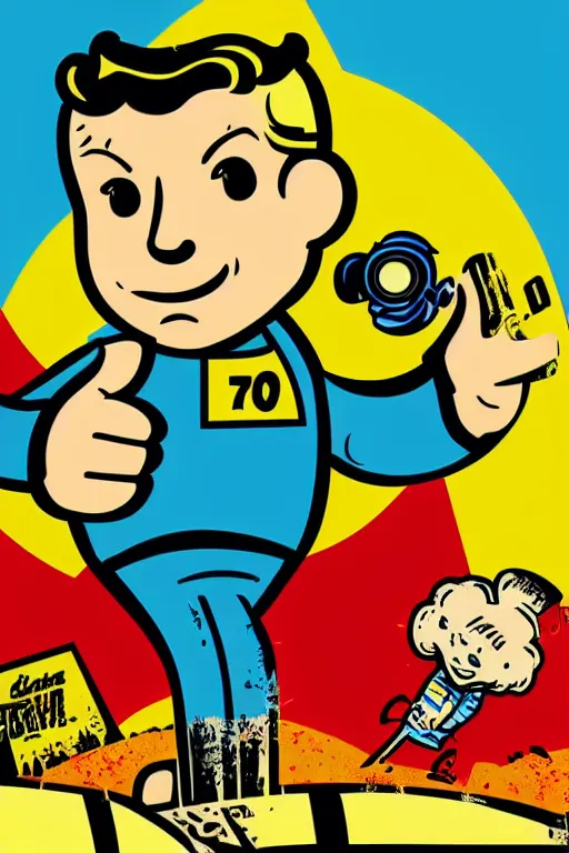 Image similar to fallout 7 6 retro futurist illustration art by butcher billy, sticker, colorful, illustration, highly detailed, simple, smooth and clean vector curves, no jagged lines, vector art, smooth andy warhol style