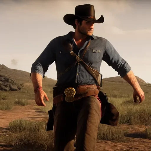 Image similar to Film still of Henry Cavill, from Red Dead Redemption (2018 video game)