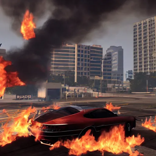 Prompt: burning computer in gta, 8k, realistic