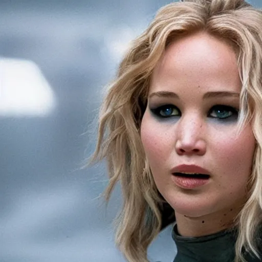 Prompt: promo shot of Jennifer Lawrence in a remake of 5th Element (2029)