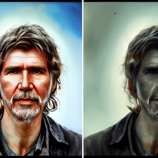 Image similar to hyperrealistic mixed media image of George Harrison Harrison Ford, stunning 3d render inspired art by István Sándorfi and Greg Rutkowski, perfect facial symmetry, realistic, highly detailed attributes and atmosphere, dim volumetric cinematic lighting, 8k octane extremely hyper-detailed render, post-processing, masterpiece,