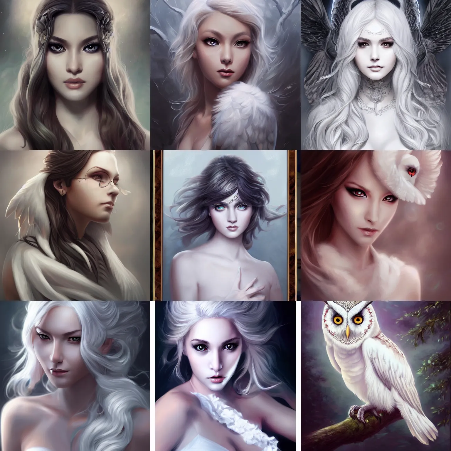 Image similar to painting of beautiful white owl in style of artgerm and charlie bowater, 8k, highly detailed