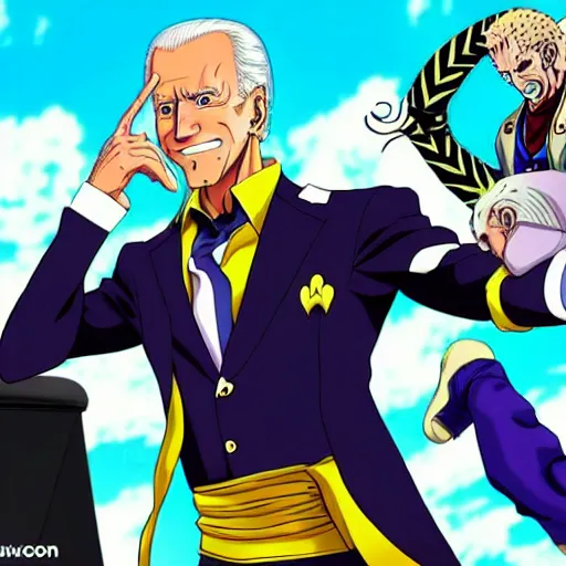 Image similar to Biden in JoJo's bizarre adventure anime style