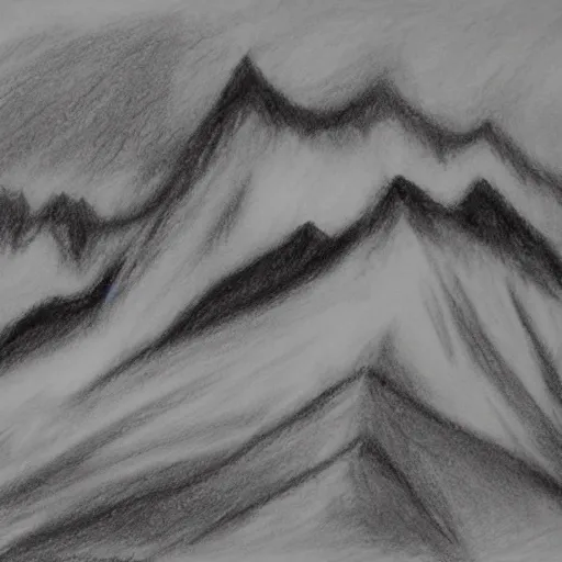 Image similar to charcoal pencil sketch of mountains, lower third, high contrast, black and white