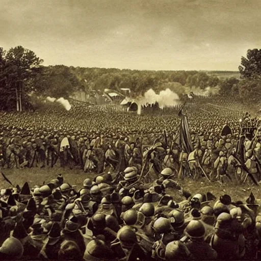 Image similar to minions fighting for the union in the civil war, photograph, battle of gettysburg, 1 8 6 3, high quality, high resolution