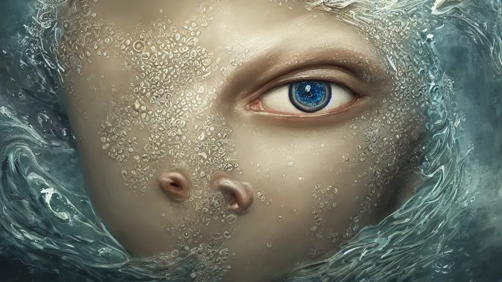 Prompt: ultra realist and ultra intricate detailed soft painting of an ancient water Kau in the ocean underwater environment, omnious, elegant, reflections, focus, detailed, realistic eyes, horizontal partial symmetry features proportions, intricate facial skin details, award winning, trending in cgsociety artstation deviant art, octane render