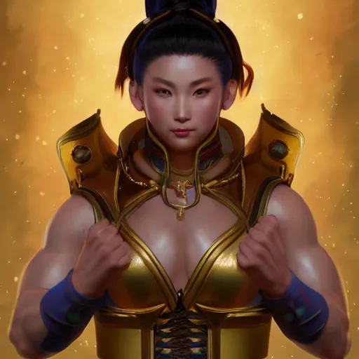 Image similar to portrait of chun li, au naturel, hyper detailed, digital art, trending in artstation, cinematic lighting, studio quality, smooth render, unreal engine 5 rendered, octane rendered, art style by klimt and nixeu and ian sprigger and wlop and krenz cushart.