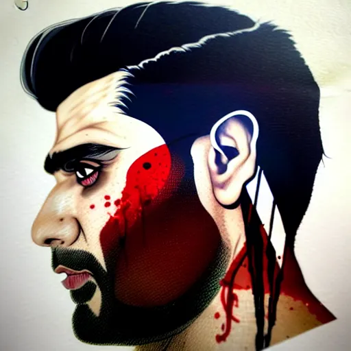 Prompt: a portrait of a pakistani man with side profile blood in ocean intricate details by MARVEL comics and Sandra Chevrier-C