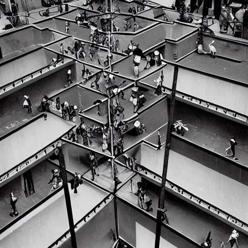 Image similar to a busy intersection in a city designed by MC Escher