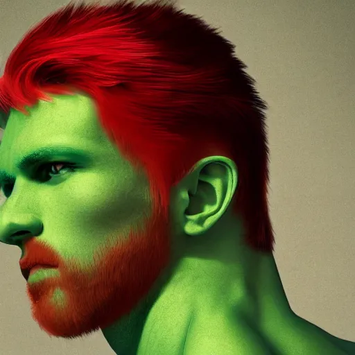 Prompt: professional digital art of a fit man with red hair and green cat - like eyes, popular, famous, attractive, high quality, highly detailed, hd, 4 k, 8 k,