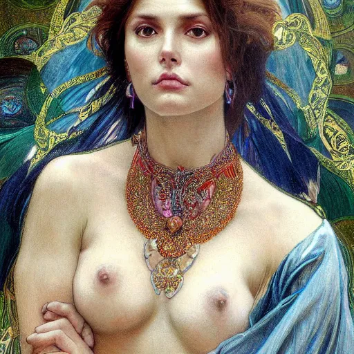 Image similar to an portrait of a beautiful alluring female goddess, detailed, centered, digital painting, artstation, concept art, donato giancola, Dante Gabriel Rossetti, alphonse mucha, Joseph Christian Leyendecker, WLOP, Boris Vallejo, Annie Leibovitz and Steve McCurry, David Lazar, Jimmy Nelsson, Breathtaking, 8k resolution, extremely detailed, beautiful, establishing shot, artistic, hyperrealistic, beautiful face, octane render