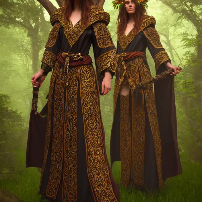 Image similar to photograph of a real-life beautiful druid with ornate robes. Extremely detailed. 8k