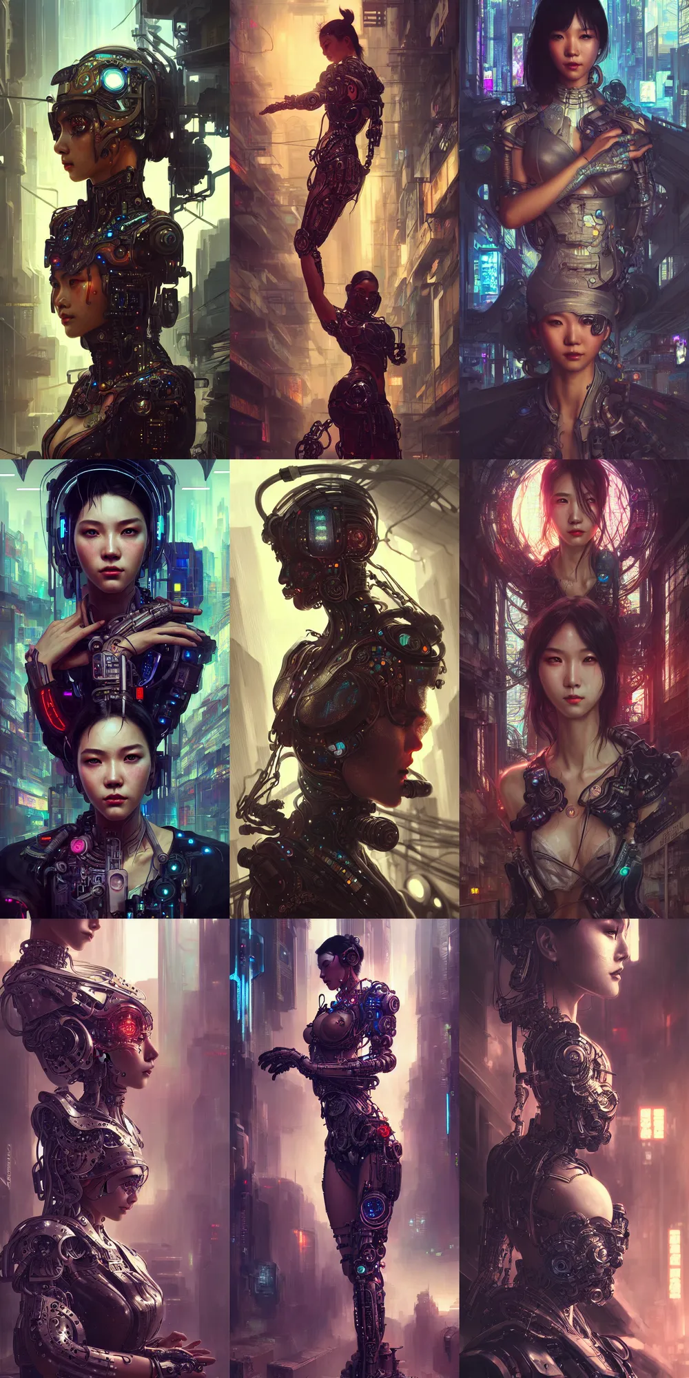 Prompt: ultra realistic beautiful cyberpunk kowloon techno art, gorgeous cyborg, sci - fi, fantasy, intricate, elegant, highly detailed, digital painting, artstation, concept art, smooth, sharp focus, illustration, art by artgerm and tian zi and alphonse mucha and xiaoguang sun