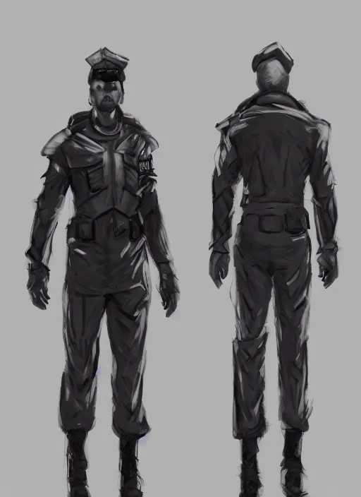 Image similar to concept art proportion study of a futuristic soldier in an officers uniform, 4 k, hd, cyberpunk dark fantasy art, official fanart behance hd artstation