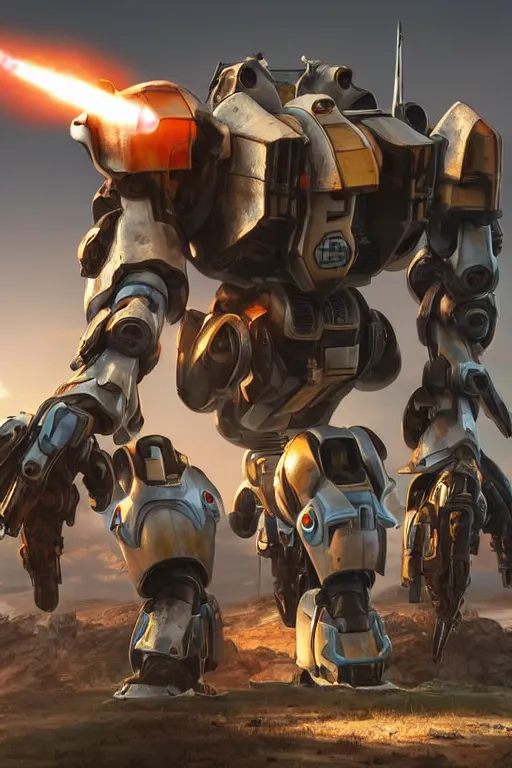 Image similar to mechwarrior 5 : mercenaries mech megaman transformer robot boss tank engine game octane render, 4 k, hd 2 0 2 2 3 d cgi rtx hdr style chrome reflexion glow fanart, global illumination ray tracing hdr fanart arstation by ian pesty by jesper ejsing pixar and disney unreal zbrush central hardmesh