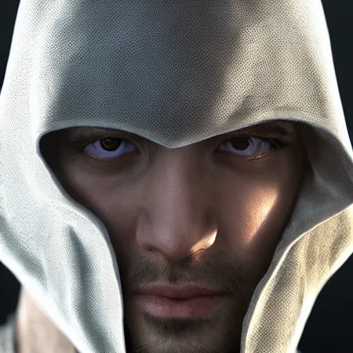 Prompt: a digital art close up portrait of hooded assassin in london concept art from assassin's creed, handsome young man assassins creed character sheet, 4 k, ultra detail, volumetric lighting, unreal engine, octane render
