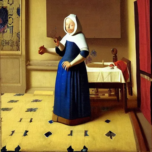 Prompt: painting of a female android royalty by Vermeer, Dutch Golden Age