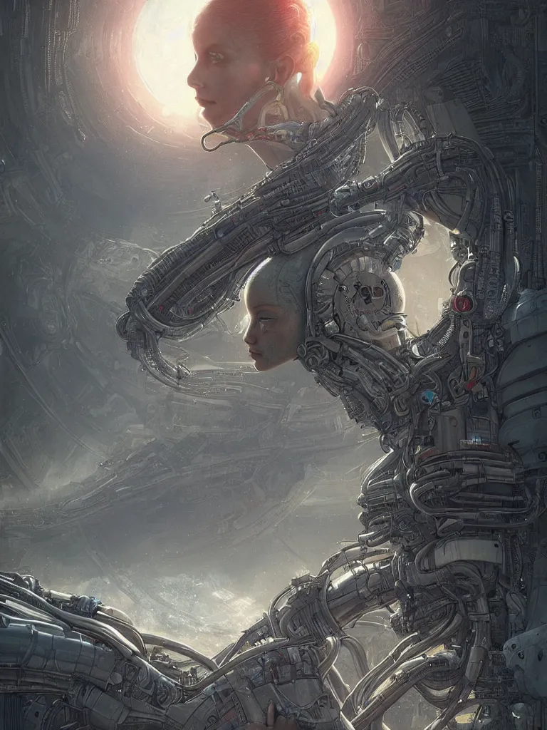 Prompt: a hyperrealistic cyberpunk portrait of a gorgeous woman in the movie Alien, in a derelict spaceship and fractal sunlight, award-winning, masterpiece, in the style of Tom Bagshaw, Cedric Peyravernay, Peter Mohrbacher