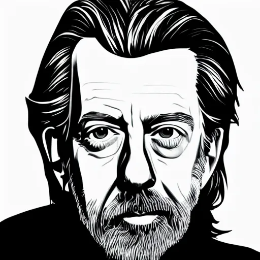 Prompt: a detailed portrait of alan watts, grayscale