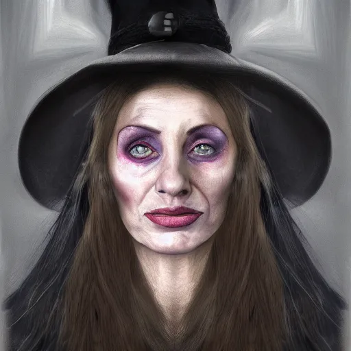 Prompt: a hyper realistic portrait of a witch, concept art , colour full