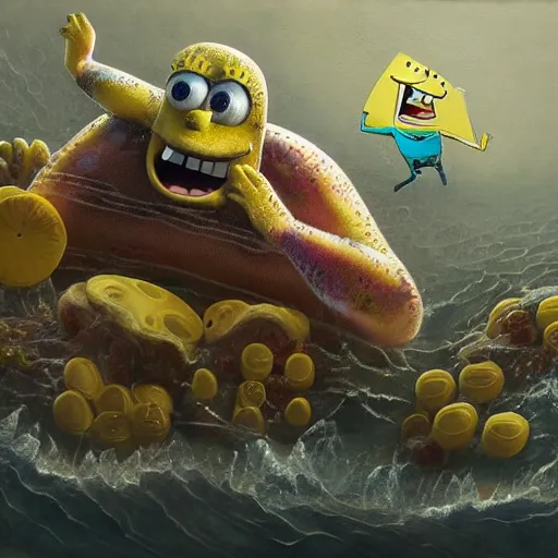 Image similar to hyperrealistic mixed media high resolution painting of anatomically correct SpongeBob SquarePants, stunning 3d render inspired art by István Sándorfi and Greg Rutkowski, perfect symmetry, dim volumetric lighting, 8k octane beautifully detailed render, post-processing, extremely hyper-detailed, intricate, epic composition, highly detailed attributes, highly detailed atmosphere, cinematic lighting, masterpiece, trending on artstation, very very detailed, masterpiece, stunning, flawless structure, lifelike texture, perfection,