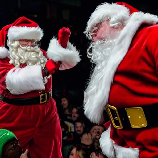 Prompt: santa claus fighting with billie eilish in a mosh pit 8 k