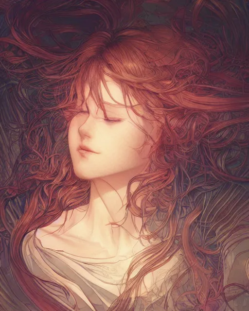 Image similar to a girl waking up in the morning, full shot, visible face, ambient lighting, detailed, art by ayami kojima, makoto shinkai, kilian eng