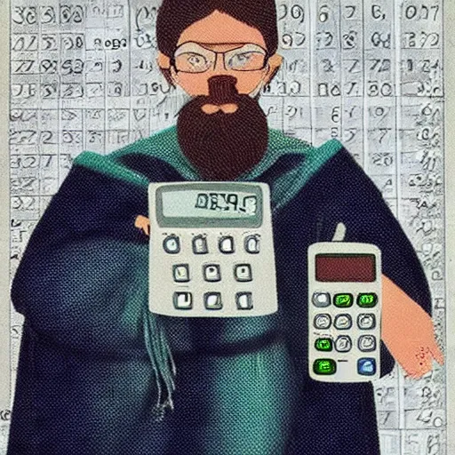 Image similar to wizard holding a calculator