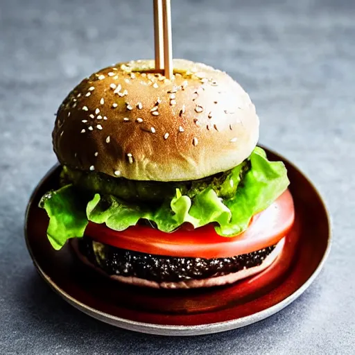 Image similar to a burger made out of sushi, food photography, michelin star