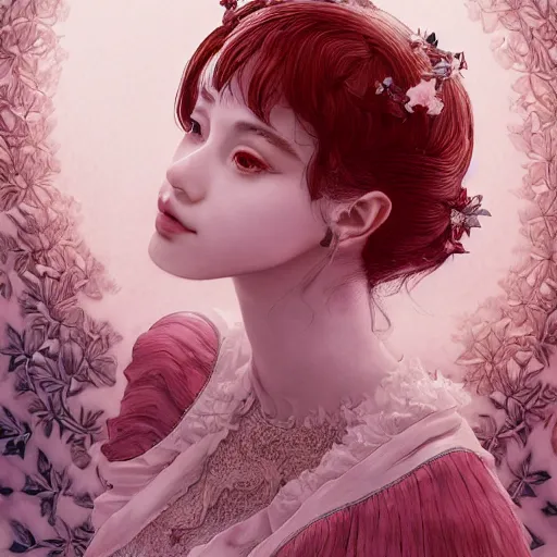 Image similar to the portrait of an absurdly beautiful, graceful, elegant, sophisticated, fashionable young gravure idol made of strawberries and white petals, an ultrafine hyperdetailed illustration by kim jung gi, irakli nadar, intricate linework, bright colors, octopath traveler, final fantasy, unreal engine 5 highly rendered, global illumination, radiant light, detailed and intricate environment