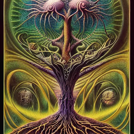 Image similar to tree of life by roger dean and andrew ferez, art forms of nature by ernst haeckel, divine chaos engine, symbolist, visionary, art nouveau, botanical fractal structures, organic, detailed, realistic, surreality