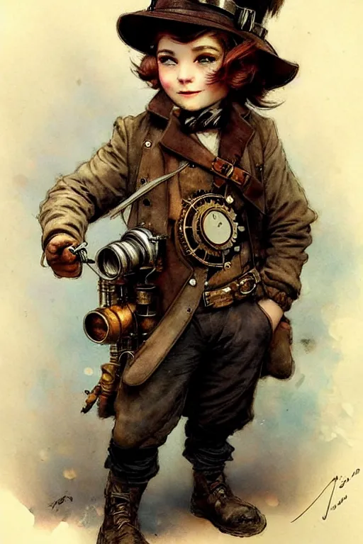 Image similar to ( ( ( ( ( 2 0 5 0 s retro future 1 0 year old adventurer in steampunk costume full portrait. muted colors. ) ) ) ) ) by jean - baptiste monge!!!!!!!!!!!!!!!!!!!!!!!!!!!!!!