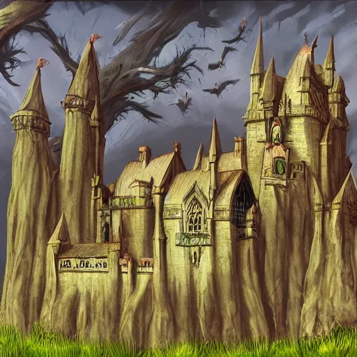 Image similar to beautiful gothic castle landscape in the style of Dnd concept Art