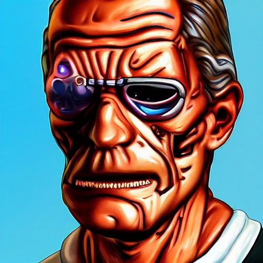 Image similar to The Terminator in Rick and Morty, hyper realistic, HD, HQ, photo realistic