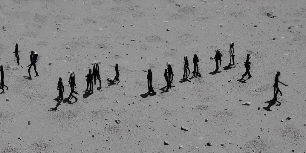 Prompt: ten friends on dusty Mars soil in the future walking together all wearing stylish futuristic clothing picture taken with 5 mm camera nokia, intricate, ultra HD, super detailed, realistic, award-winning picture