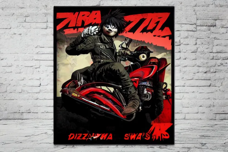 Image similar to schwartz, akira's motorcycle, gorillaz, poster, high quality